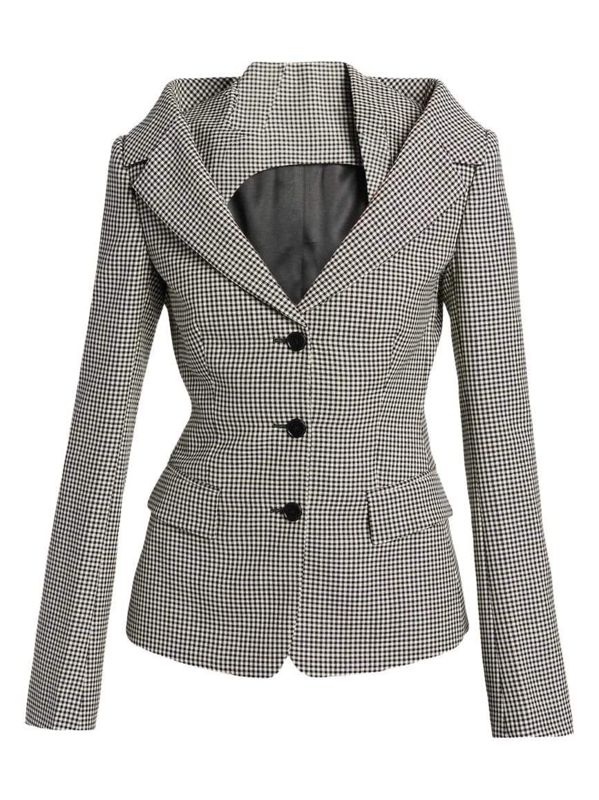 Gingham Off-The-Shoulder Single-Breasted Jacket Gingham Off-The-Shoulder Single-Breasted Jacket