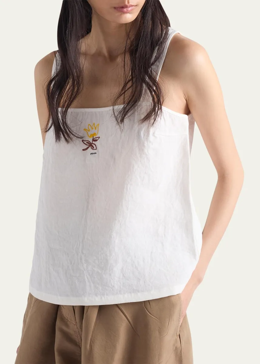Prada Embroidered Linen Top | Thumbnail 4 Prada Embroidered Linen Top | Thumbnail 4