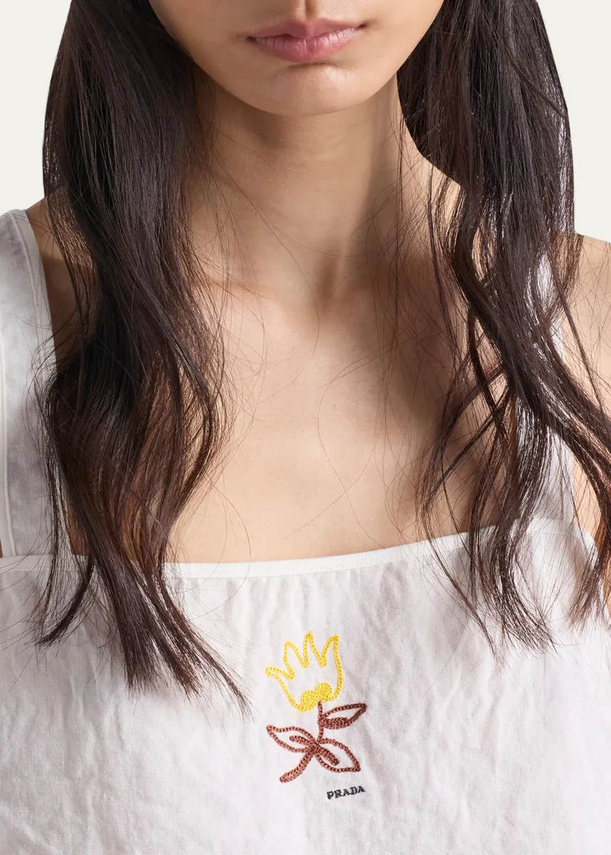 Prada Embroidered Linen Top | Thumbnail 5 Prada Embroidered Linen Top | Thumbnail 5