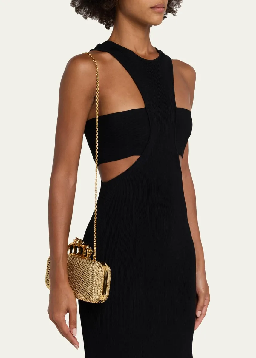 Alexander McQueen Crystal Leather Long Knuckle Clutch Bag | Thumbnail 2