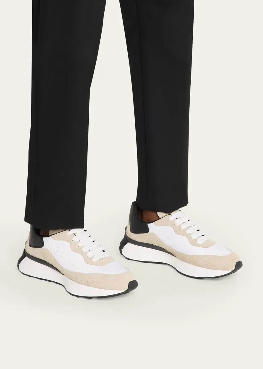 Alexander McQueen Men's Sprint Runner Mixed Media Sneakers | Thumbnail 2 Alexander McQueen Men's Sprint Runner Mixed Media Sneakers | Thumbnail 2
