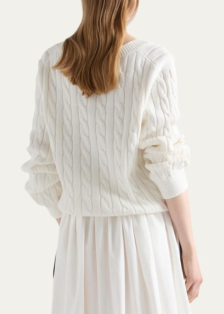 Prada Cable-Knit V-Neck Cotton Sweater | Thumbnail 3 Prada Cable-Knit V-Neck Cotton Sweater | Thumbnail 3
