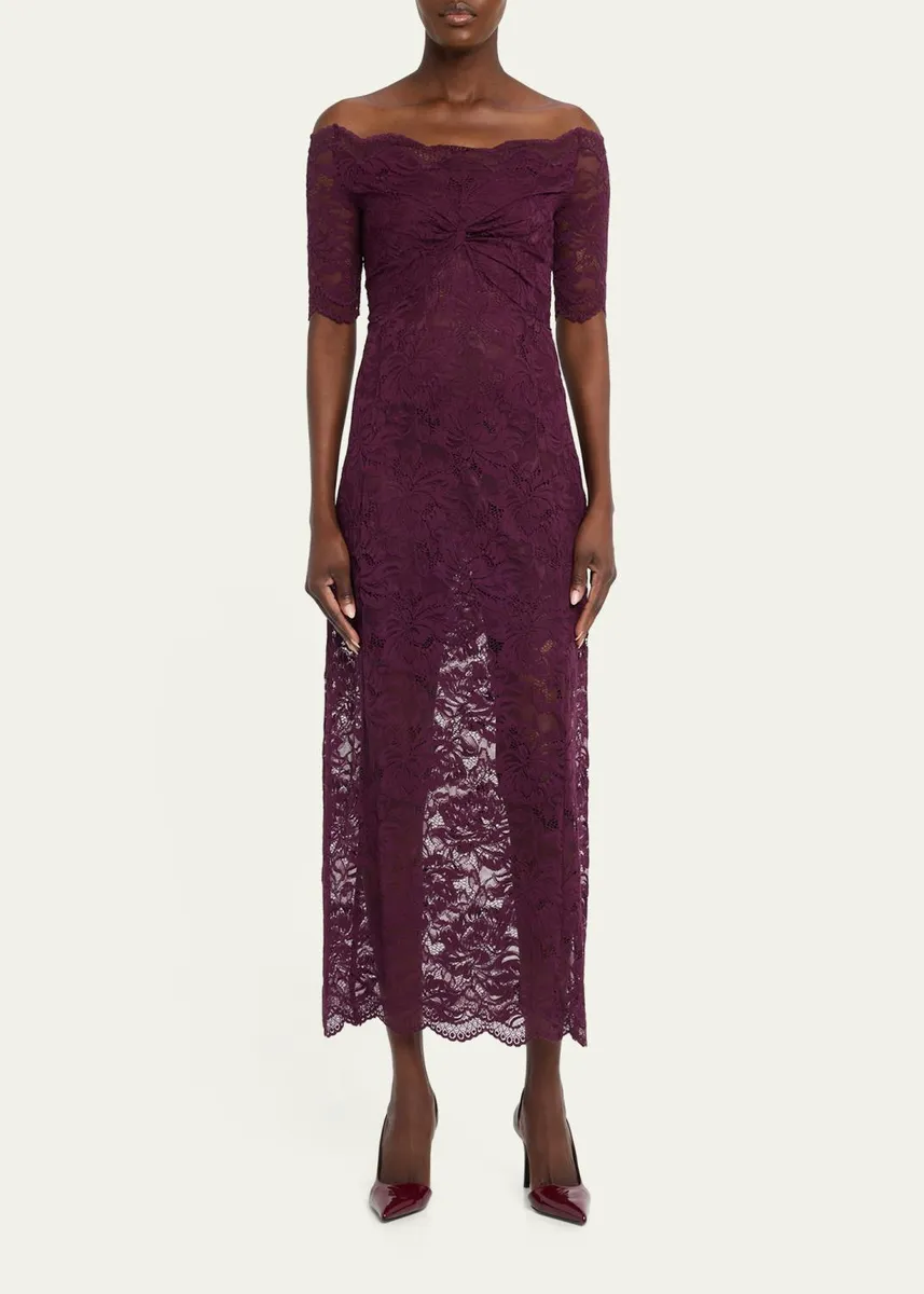 Rabanne Off-The-Shoulder Twisted Lace Midi Dress | Thumbnail 2 Rabanne Off-The-Shoulder Twisted Lace Midi Dress | Thumbnail 2
