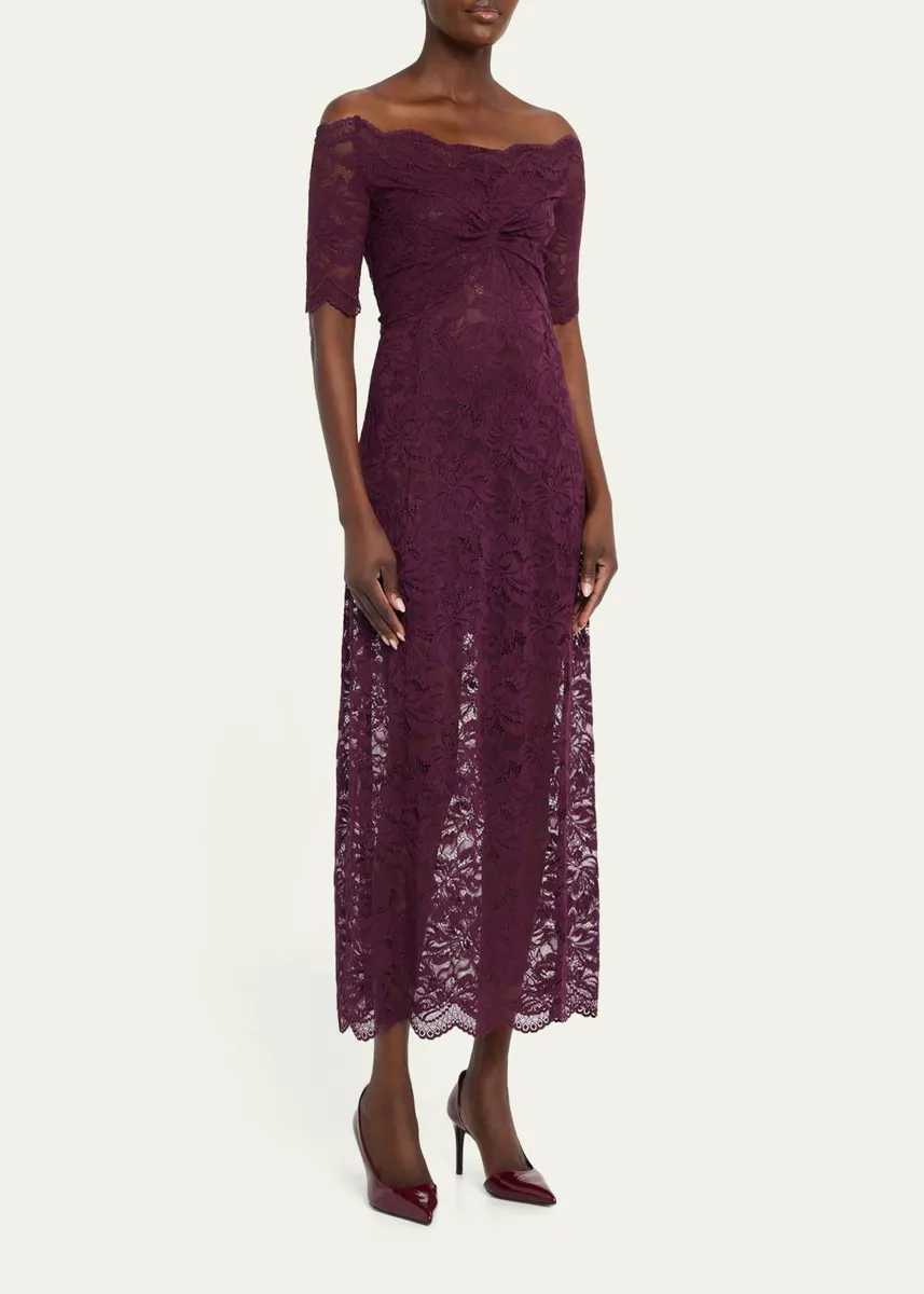 Rabanne Off-The-Shoulder Twisted Lace Midi Dress | Thumbnail 4 Rabanne Off-The-Shoulder Twisted Lace Midi Dress | Thumbnail 4