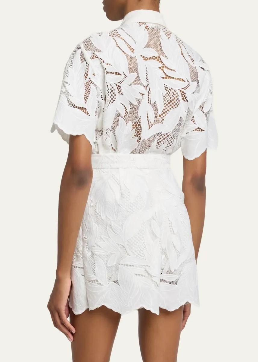 Erdem Floral Cutwork Cotton Short-Sleeve Button-Down Shirt | Thumbnail 3 Erdem Floral Cutwork Cotton Short-Sleeve Button-Down Shirt | Thumbnail 3