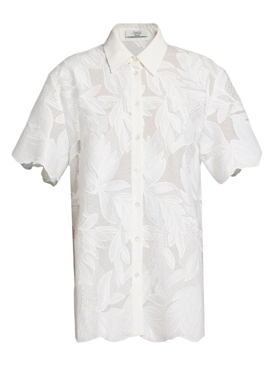 Erdem Floral Cutwork Cotton Short-Sleeve Button-Down Shirt