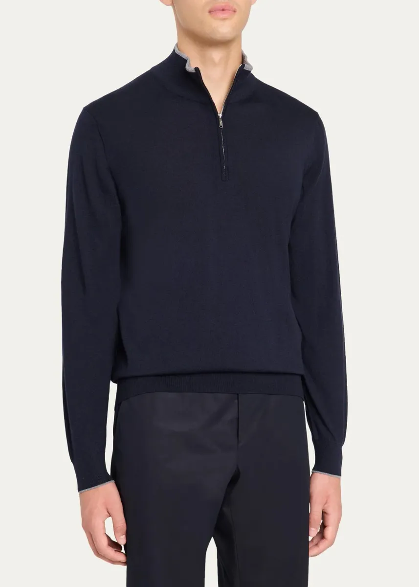 Fioroni Men's Tipped Wool Half-Zip Sweater | Thumbnail 4 Fioroni Men's Tipped Wool Half-Zip Sweater | Thumbnail 4