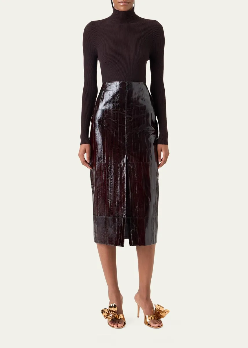 Akris Lacquered Eel Leather Slit Midi Pencil Skirt | Thumbnail 2 Akris Lacquered Eel Leather Slit Midi Pencil Skirt | Thumbnail 2