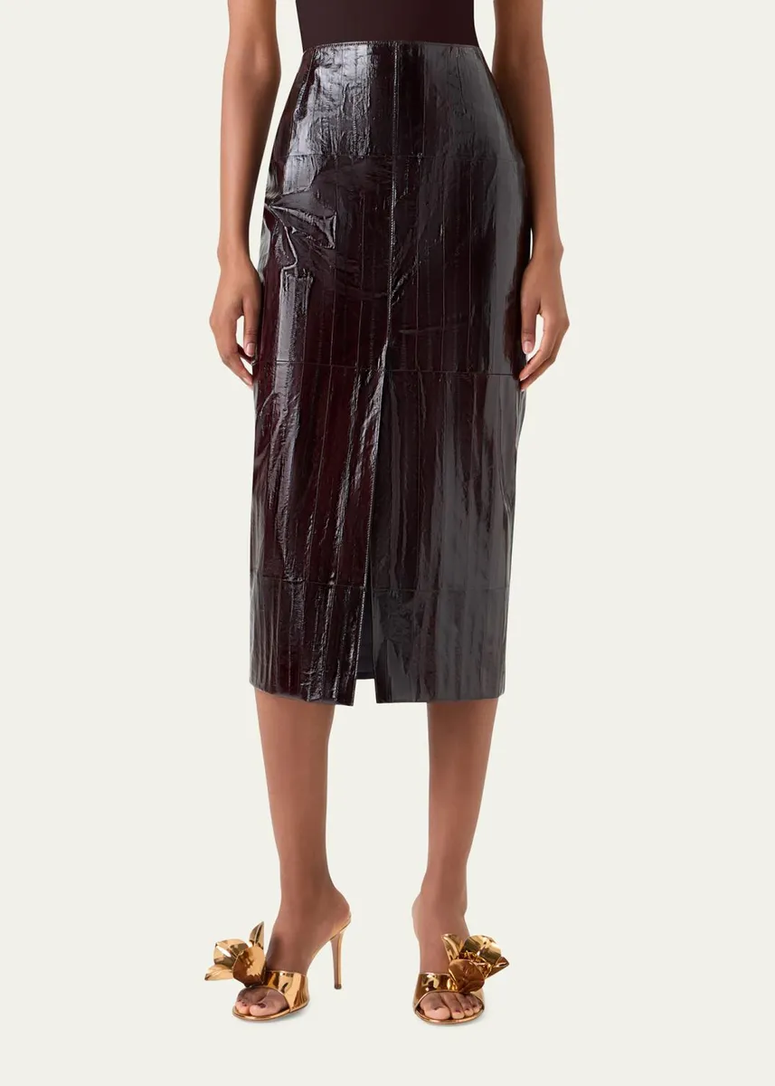 Akris Lacquered Eel Leather Slit Midi Pencil Skirt | Thumbnail 4 Akris Lacquered Eel Leather Slit Midi Pencil Skirt | Thumbnail 4