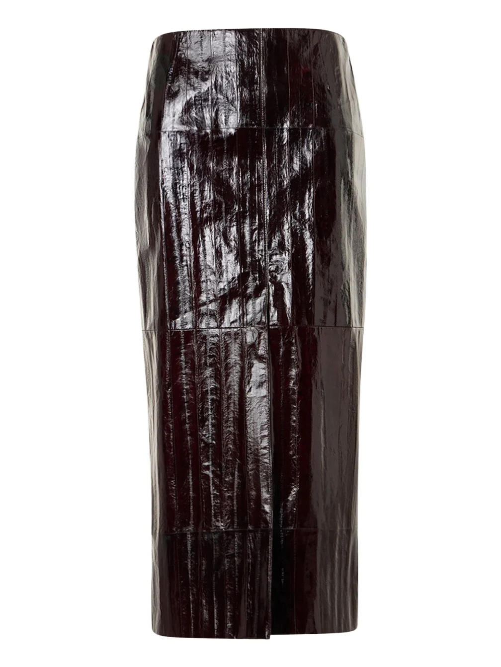 Akris Lacquered Eel Leather Slit Midi Pencil Skirt