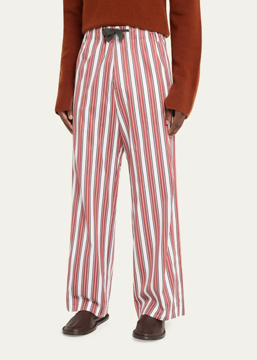 Sanderlak Men's Striped Poplin Wide-Leg Drawstring Pants | Thumbnail 4 Sanderlak Men's Striped Poplin Wide-Leg Drawstring Pants | Thumbnail 4
