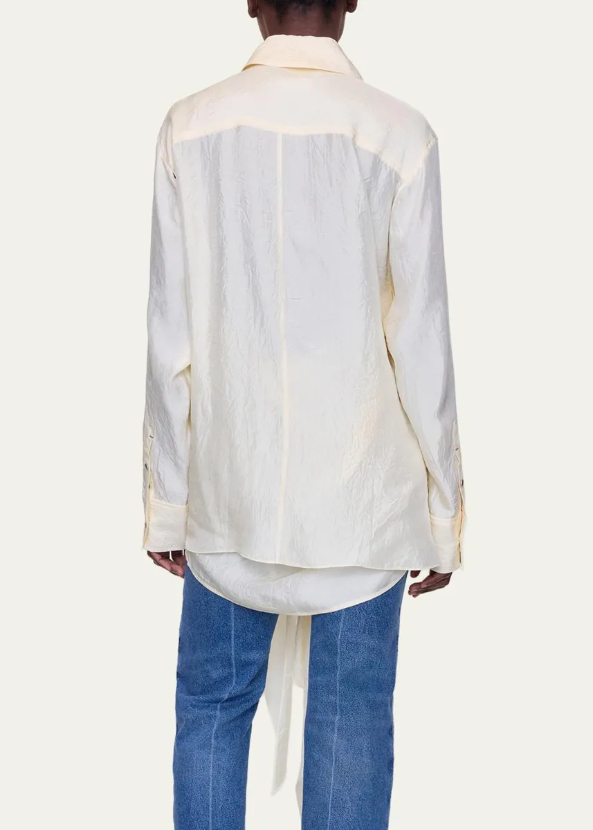 OSSOU Arroya Tie-Front Crinkled Satin Shirt | Thumbnail 3