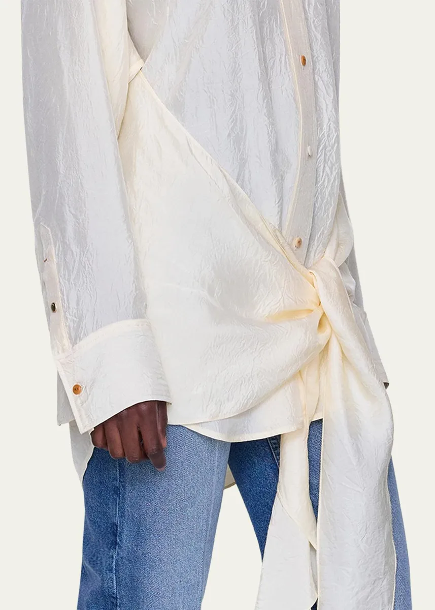 OSSOU Arroya Tie-Front Crinkled Satin Shirt | Thumbnail 5