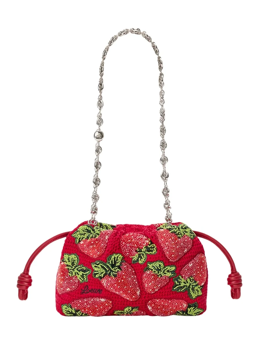 x Paula's Ibiza Strawberry-Beaded Crochet Clutch Bag x Paula's Ibiza Strawberry-Beaded Crochet Clutch Bag