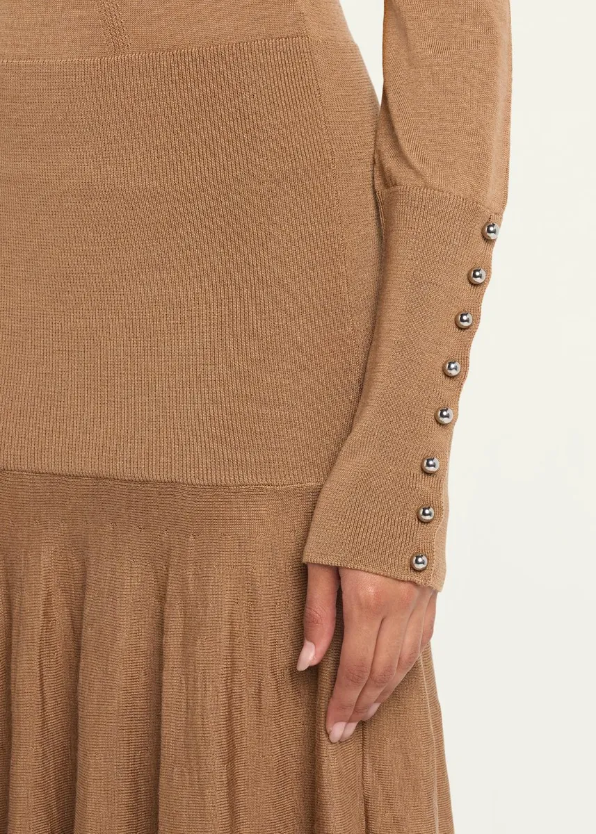 Rabanne Turtleneck Wool-Silk Knit Drop-Waist Maxi Dress | Thumbnail 5 Rabanne Turtleneck Wool-Silk Knit Drop-Waist Maxi Dress | Thumbnail 5