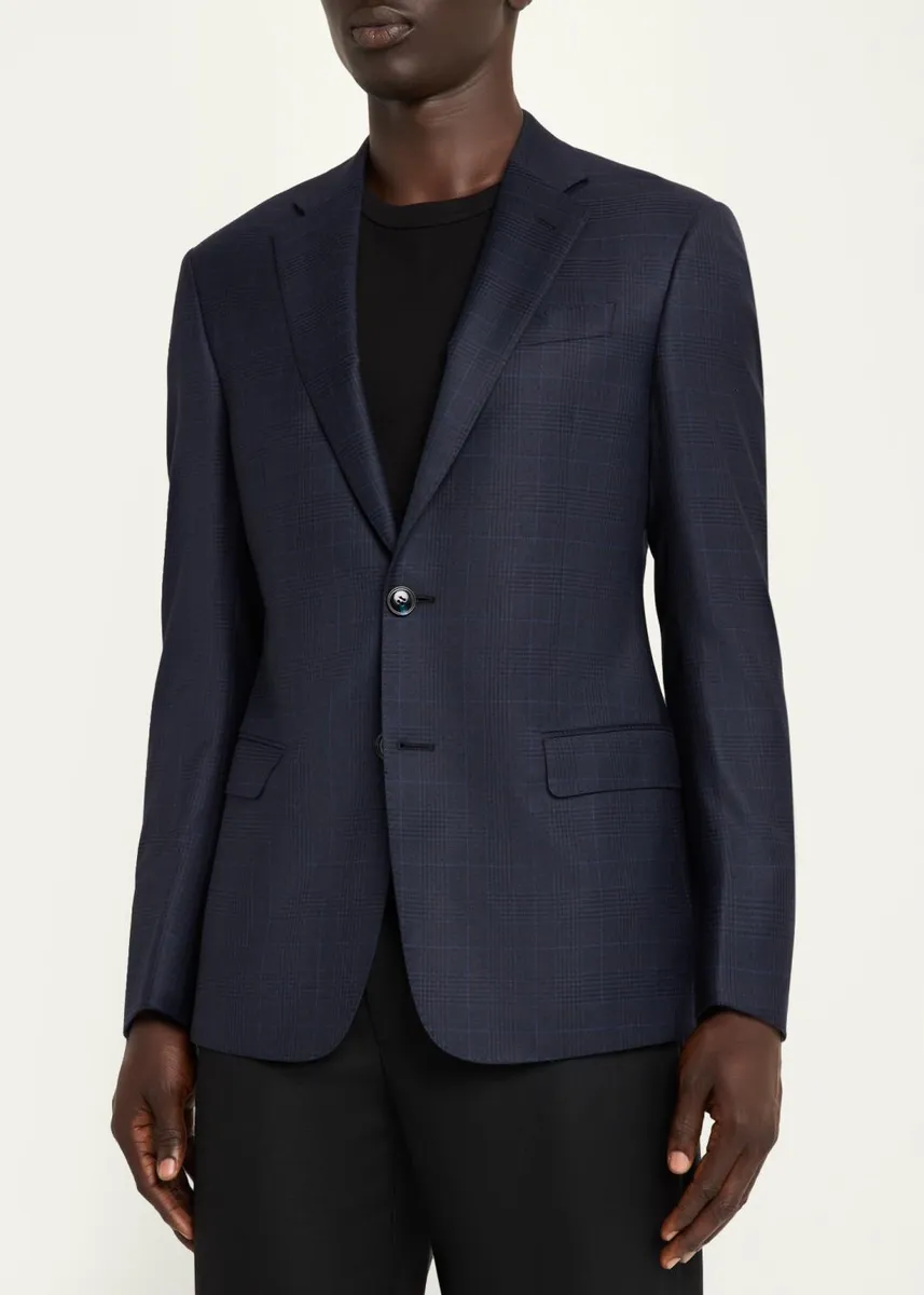 Giorgio Armani Men's Soft Prince of Wales Single-Breasted Sport Coat | Thumbnail 4 Giorgio Armani Men's Soft Prince of Wales Single-Breasted Sport Coat | Thumbnail 4