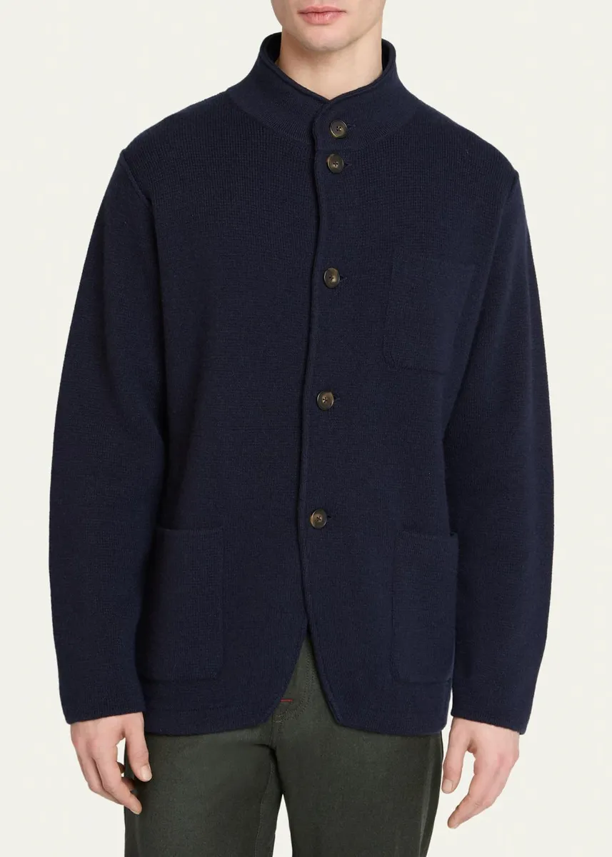Kiton Men's Punto Cashmere Knit Band-Collar Jacket | Thumbnail 4 Kiton Men's Punto Cashmere Knit Band-Collar Jacket | Thumbnail 4