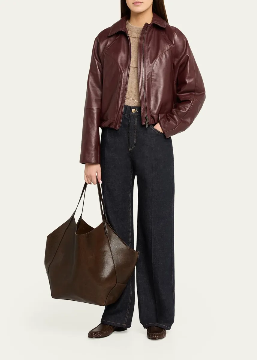 Brunello Cucinelli Leather Ruched Penny Loafers w/ Monili | Thumbnail 3