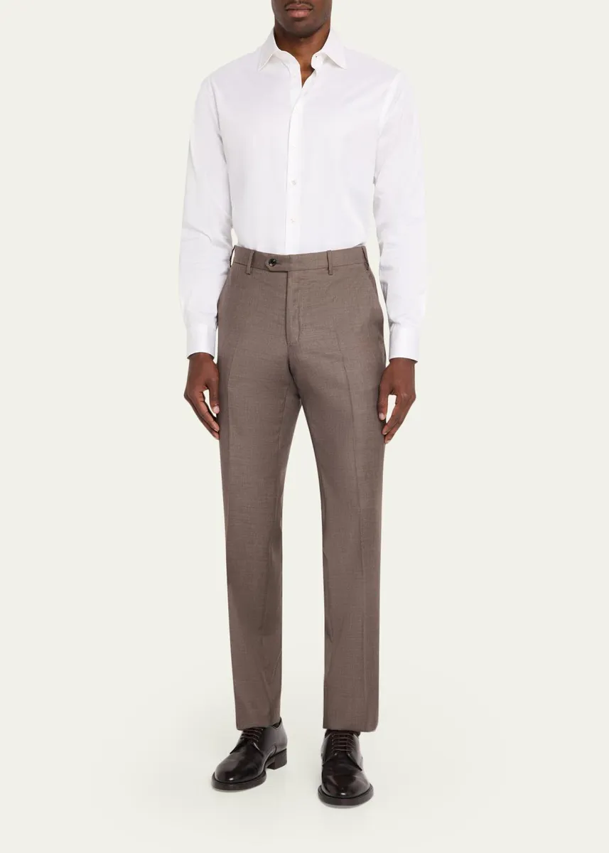 Giorgio Armani Men's Sharkskin Wool Flat-Front Trousers | Thumbnail 2 Giorgio Armani Men's Sharkskin Wool Flat-Front Trousers | Thumbnail 2