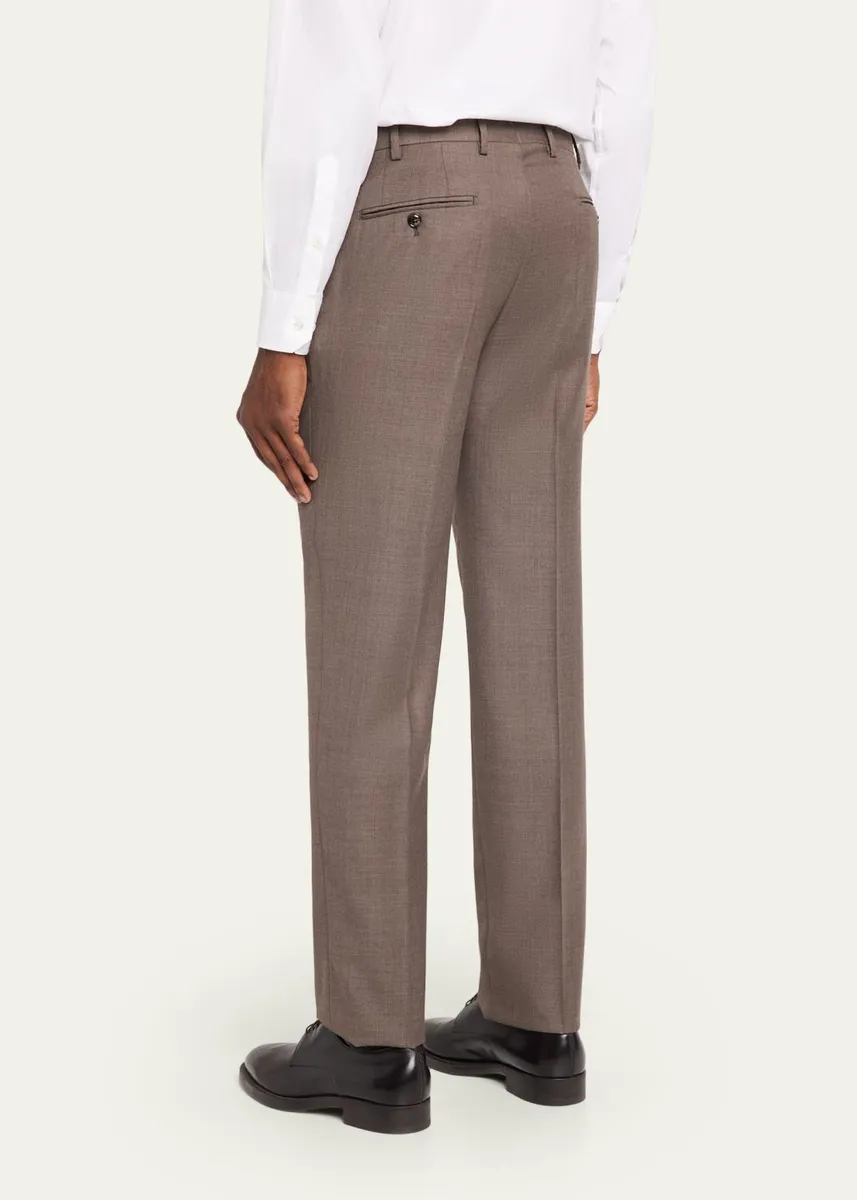 Giorgio Armani Men's Sharkskin Wool Flat-Front Trousers | Thumbnail 3 Giorgio Armani Men's Sharkskin Wool Flat-Front Trousers | Thumbnail 3