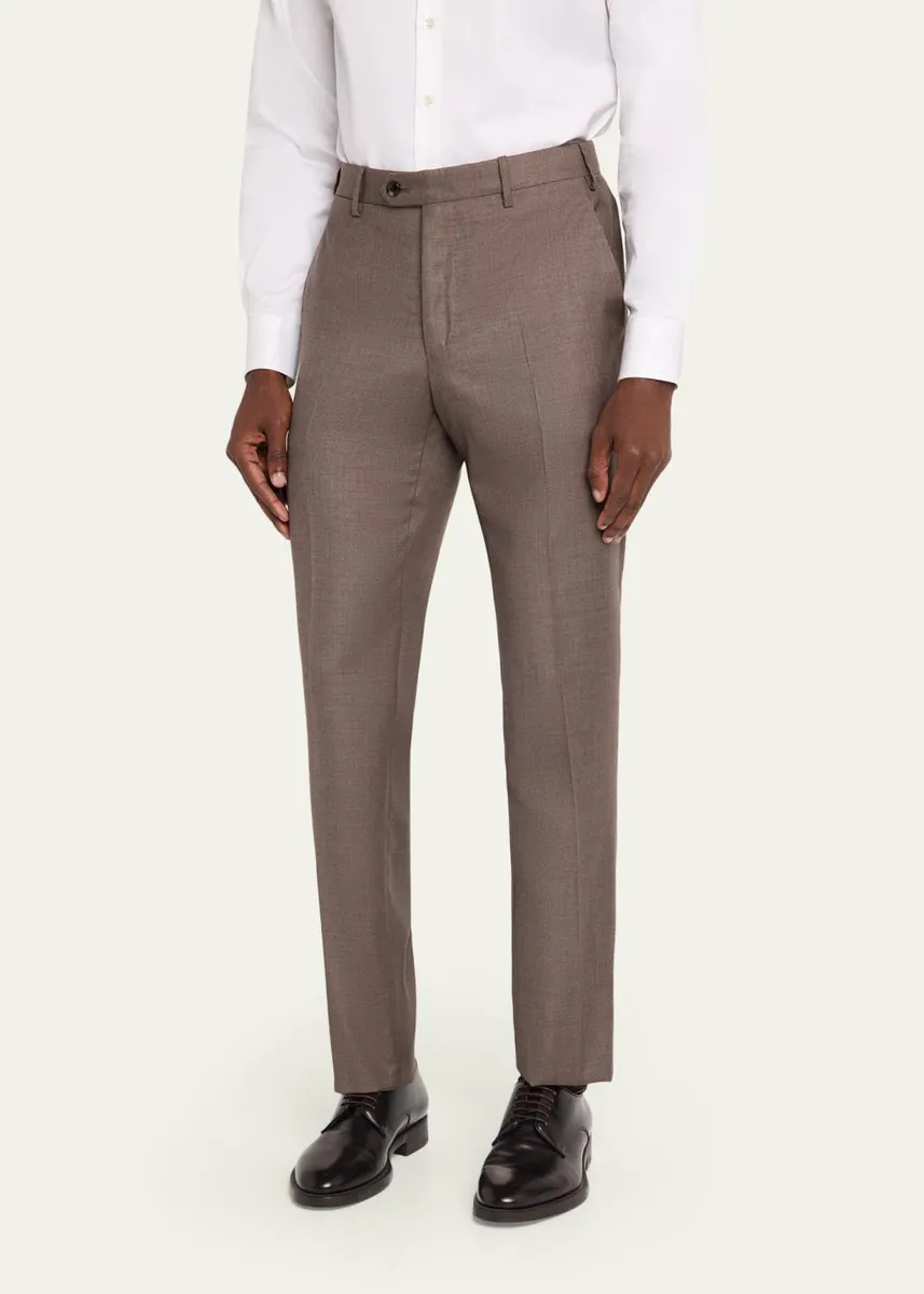 Giorgio Armani Men's Sharkskin Wool Flat-Front Trousers | Thumbnail 4 Giorgio Armani Men's Sharkskin Wool Flat-Front Trousers | Thumbnail 4