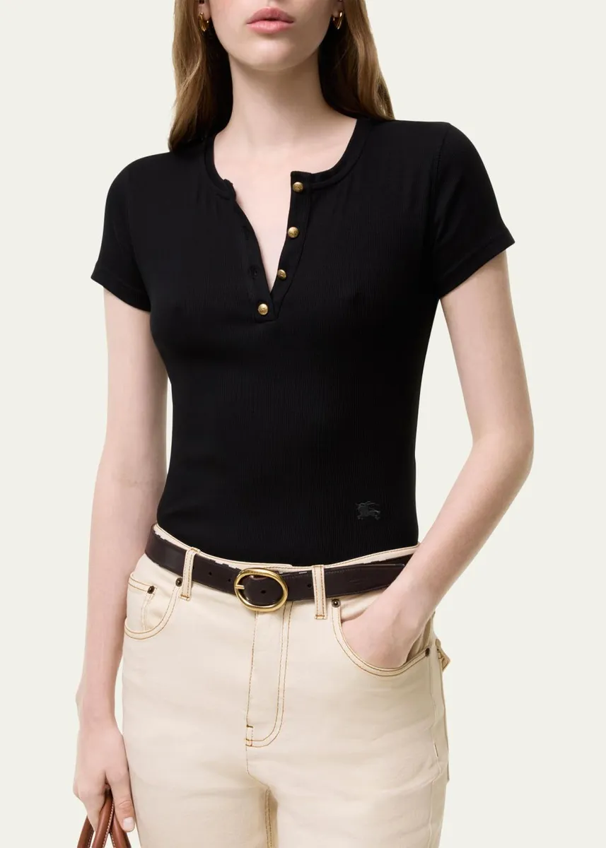 Burberry Cotton Rib Knit T-Shirt | Thumbnail 4