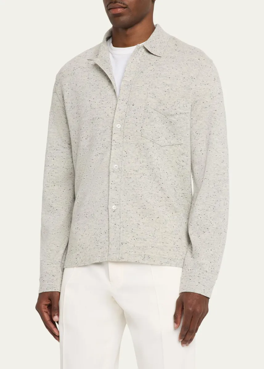 OFFICINE GÉNÉRALE Men's Wool/Cashmere Melange Knit Long-Sleeve Shirt | Thumbnail 4