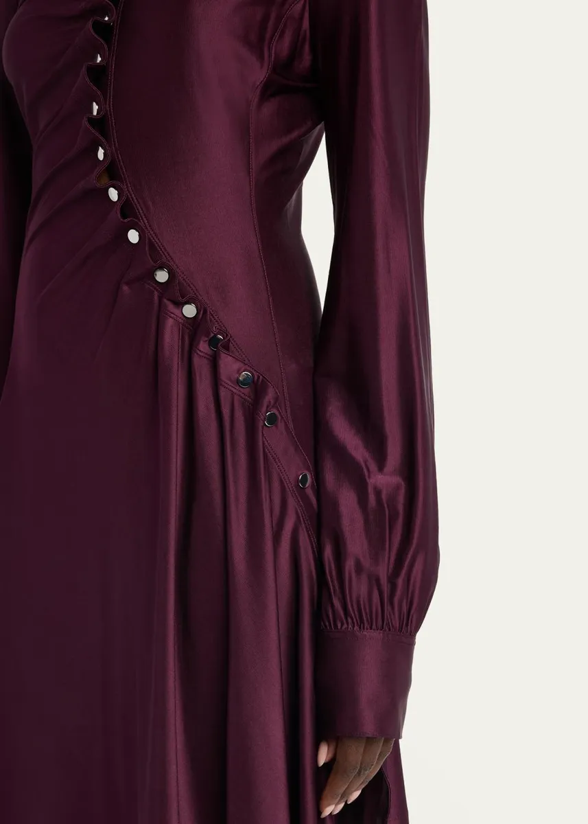 Rabanne Asymmetric Gathered Button Long-Sleeve Shirtdress | Thumbnail 5