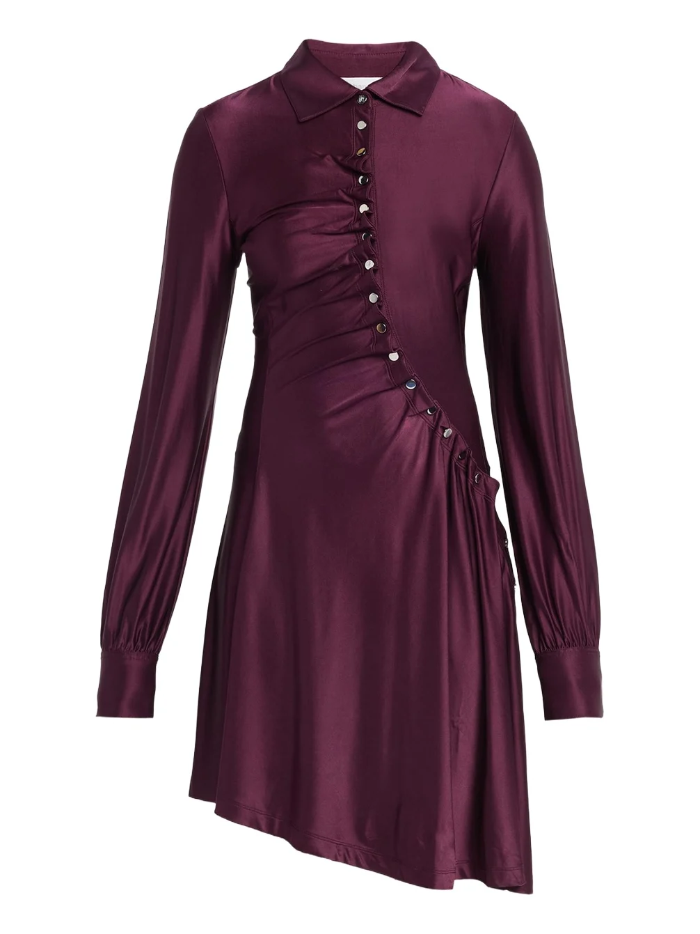 Rabanne Asymmetric Gathered Button Long-Sleeve Shirtdress