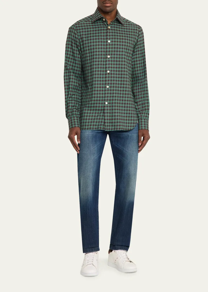 Kiton Men's Cotton Plaid Classic Fit Sport Shirt | Thumbnail 2 Kiton Men's Cotton Plaid Classic Fit Sport Shirt | Thumbnail 2