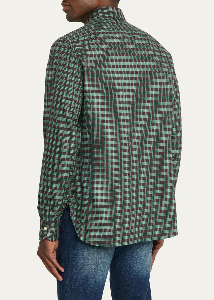 Kiton Men's Cotton Plaid Classic Fit Sport Shirt | Thumbnail 3 Kiton Men's Cotton Plaid Classic Fit Sport Shirt | Thumbnail 3