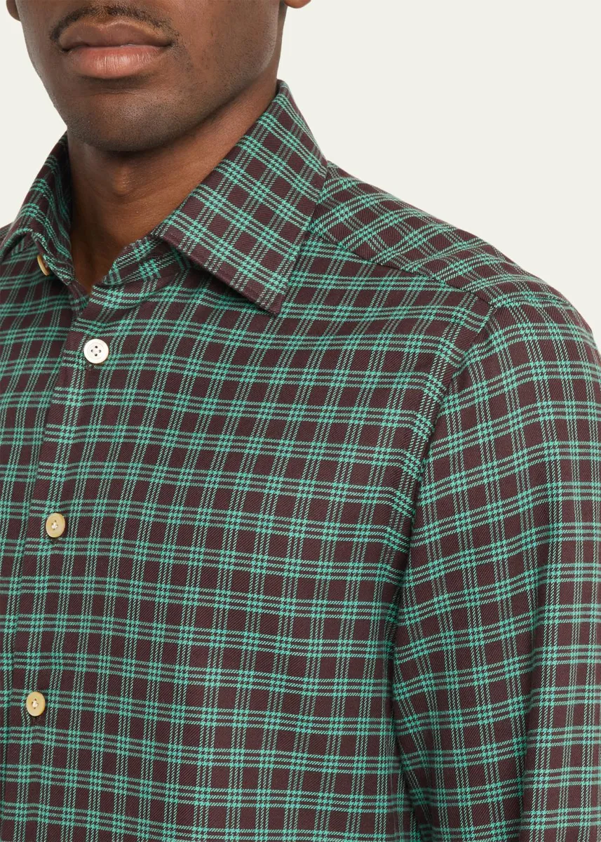 Kiton Men's Cotton Plaid Classic Fit Sport Shirt | Thumbnail 5 Kiton Men's Cotton Plaid Classic Fit Sport Shirt | Thumbnail 5