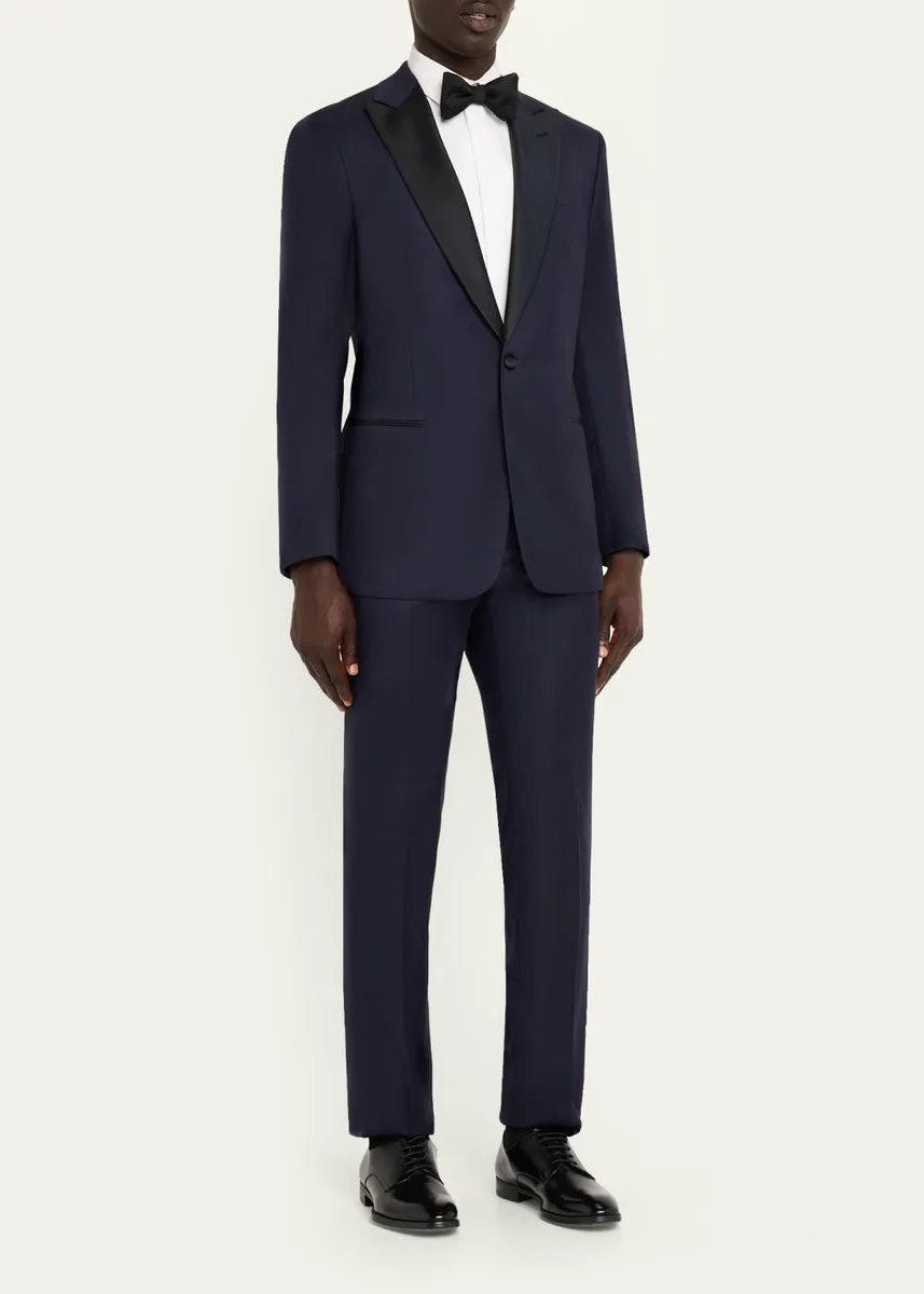 Giorgio Armani Men's Soft Woven Satin-Trim Single-Breasted Suit | Thumbnail 2 Giorgio Armani Men's Soft Woven Satin-Trim Single-Breasted Suit | Thumbnail 2