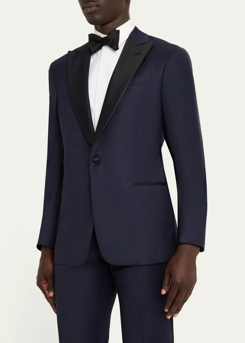 Giorgio Armani Men's Soft Woven Satin-Trim Single-Breasted Suit | Thumbnail 4 Giorgio Armani Men's Soft Woven Satin-Trim Single-Breasted Suit | Thumbnail 4
