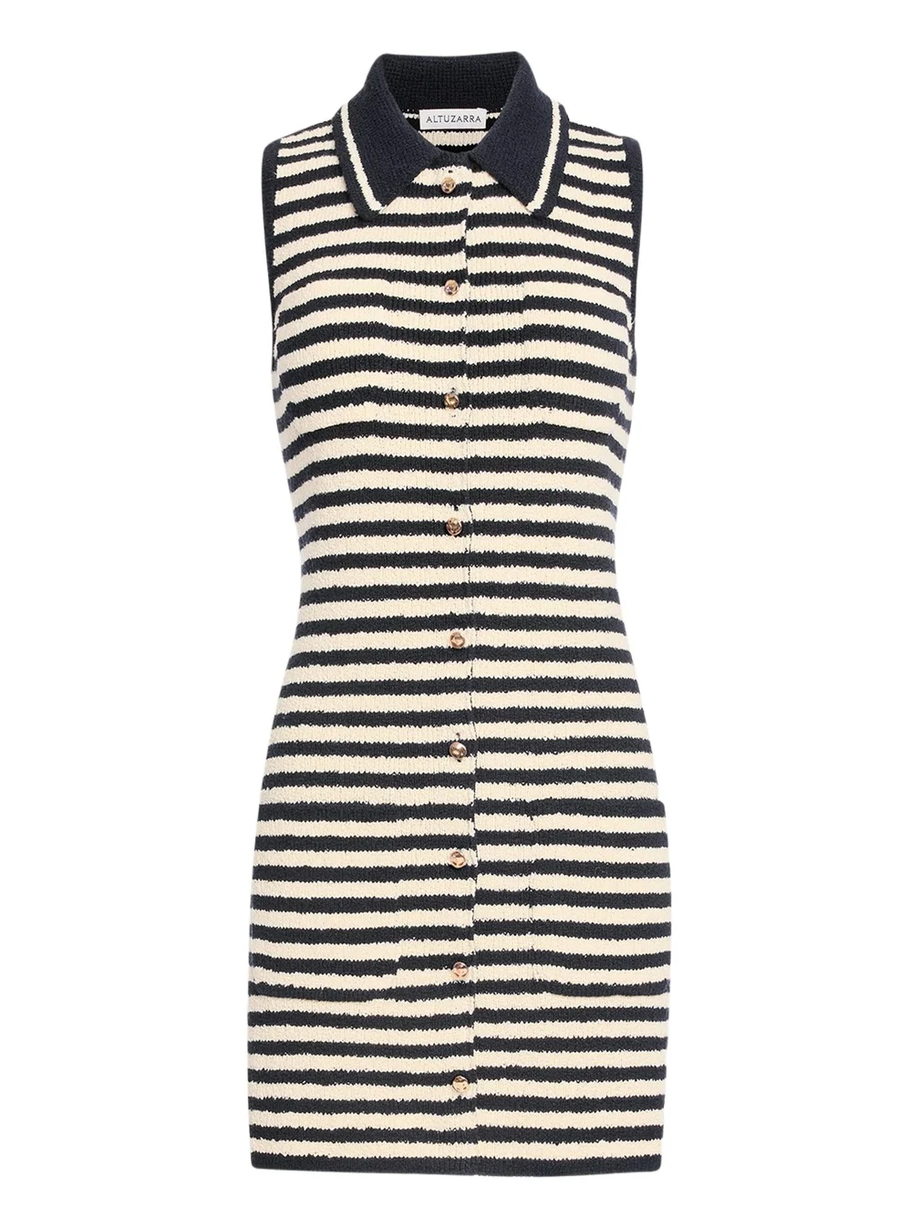 Mamie Striped Knit Button-Front Mini Polo Dress Mamie Striped Knit Button-Front Mini Polo Dress