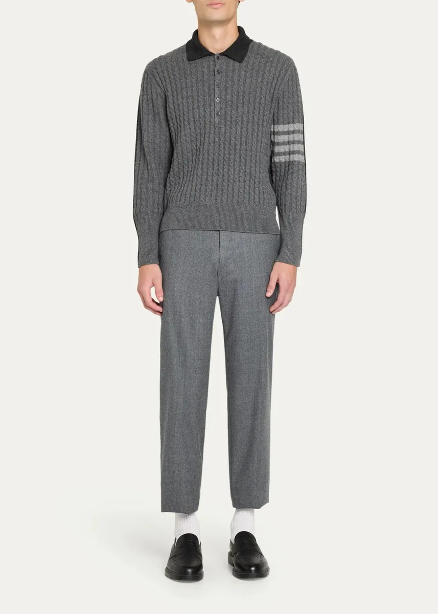 Thom Browne Men's Wool 4-Bar Cable Polo Sweater | Thumbnail 2