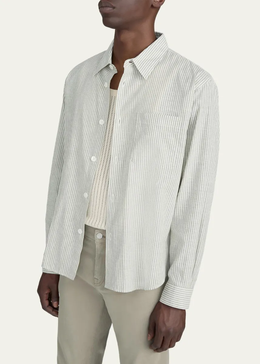 Frame Men's Striped Tencel-Blend Button-Down Shirt | Thumbnail 4 Frame Men's Striped Tencel-Blend Button-Down Shirt | Thumbnail 4