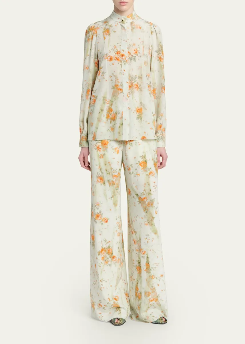 Alexander McQueen Floral Silk Straight-Leg Pajama Trousers | Thumbnail 2 Alexander McQueen Floral Silk Straight-Leg Pajama Trousers | Thumbnail 2