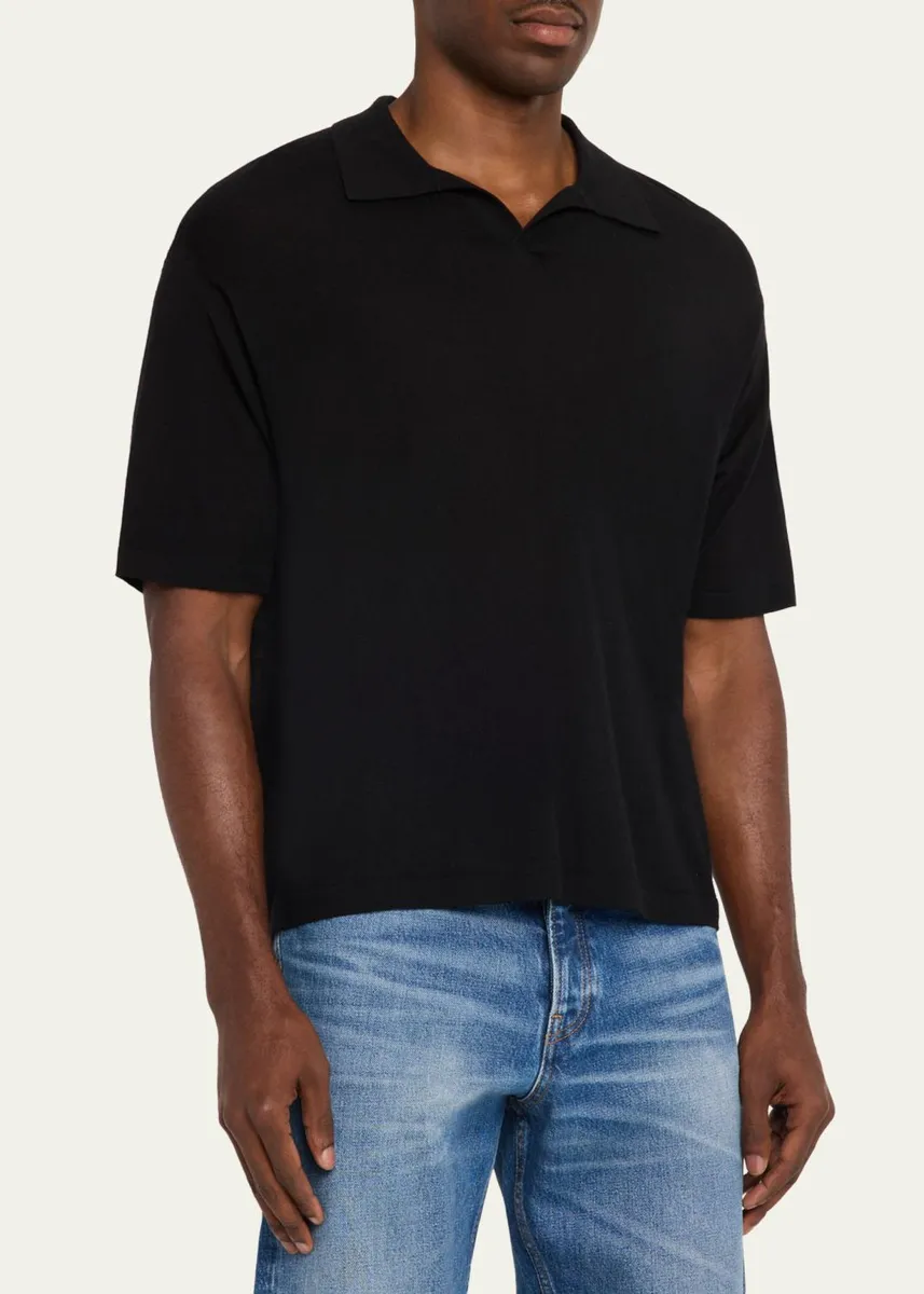 Frame Men's Wool and Cashmere Johnny Collar Short-Sleeve Polo Sweater | Thumbnail 4 Frame Men's Wool and Cashmere Johnny Collar Short-Sleeve Polo Sweater | Thumbnail 4