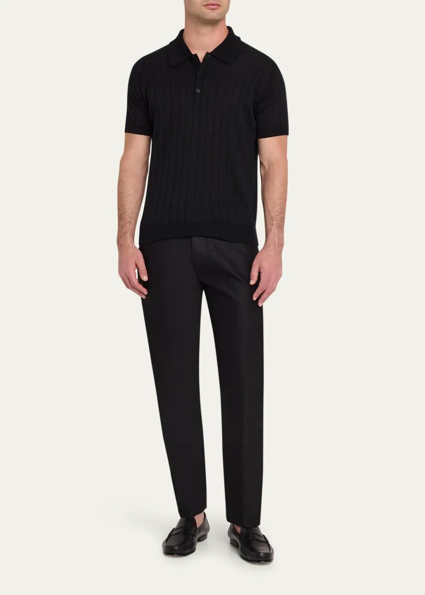 John Smedley Men's Wide Rib-Knit Merino Polo Shirt | Thumbnail 2 John Smedley Men's Wide Rib-Knit Merino Polo Shirt | Thumbnail 2