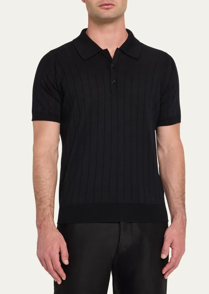 John Smedley Men's Wide Rib-Knit Merino Polo Shirt | Thumbnail 4 John Smedley Men's Wide Rib-Knit Merino Polo Shirt | Thumbnail 4