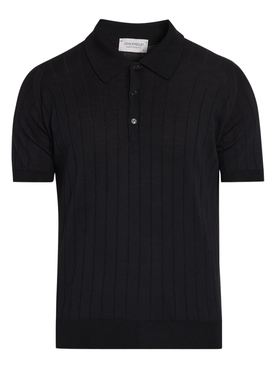 John Smedley Men's Wide Rib-Knit Merino Polo Shirt