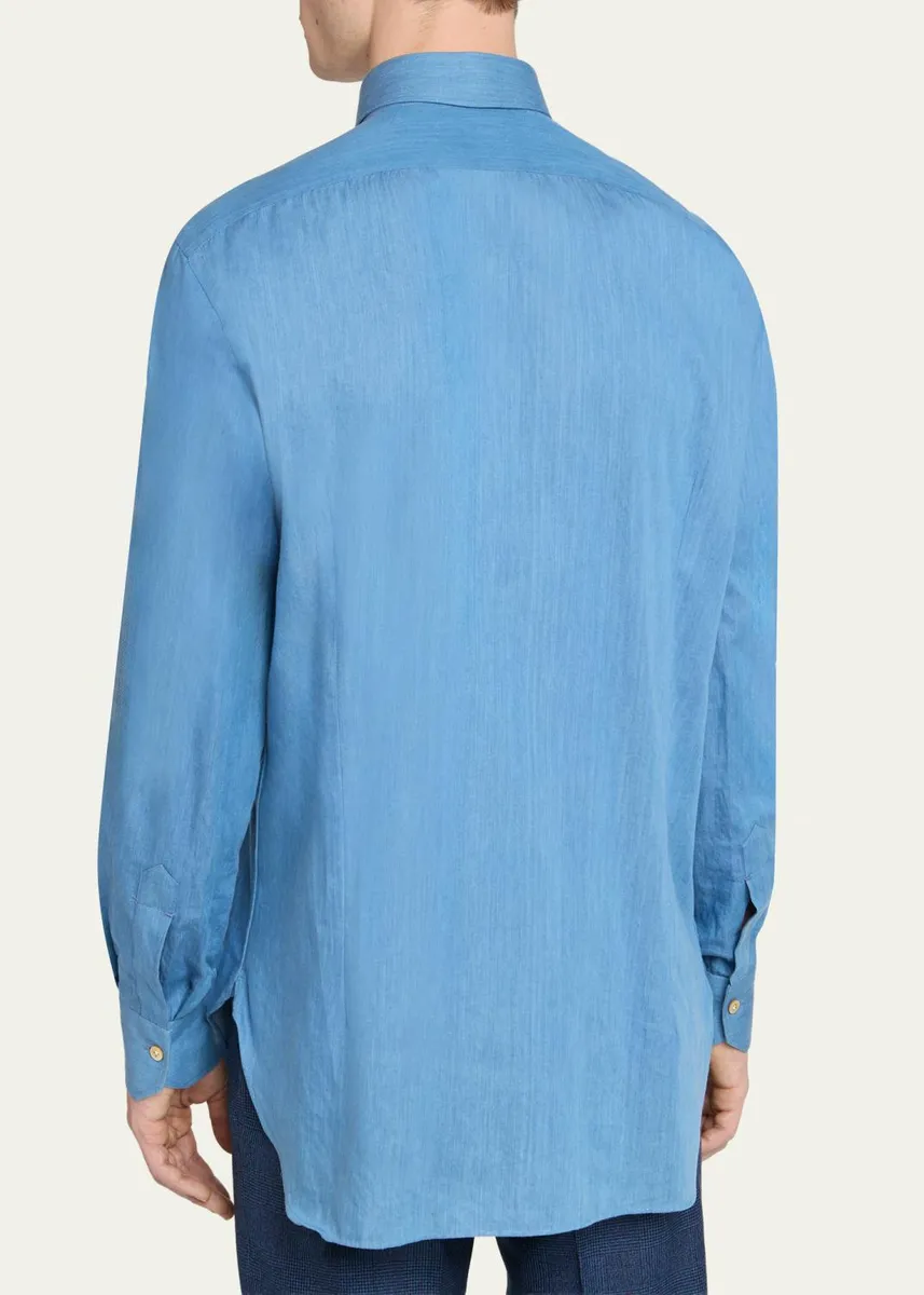 Kiton Men's Cotton Chambray Button-Down Shirt | Thumbnail 3 Kiton Men's Cotton Chambray Button-Down Shirt | Thumbnail 3