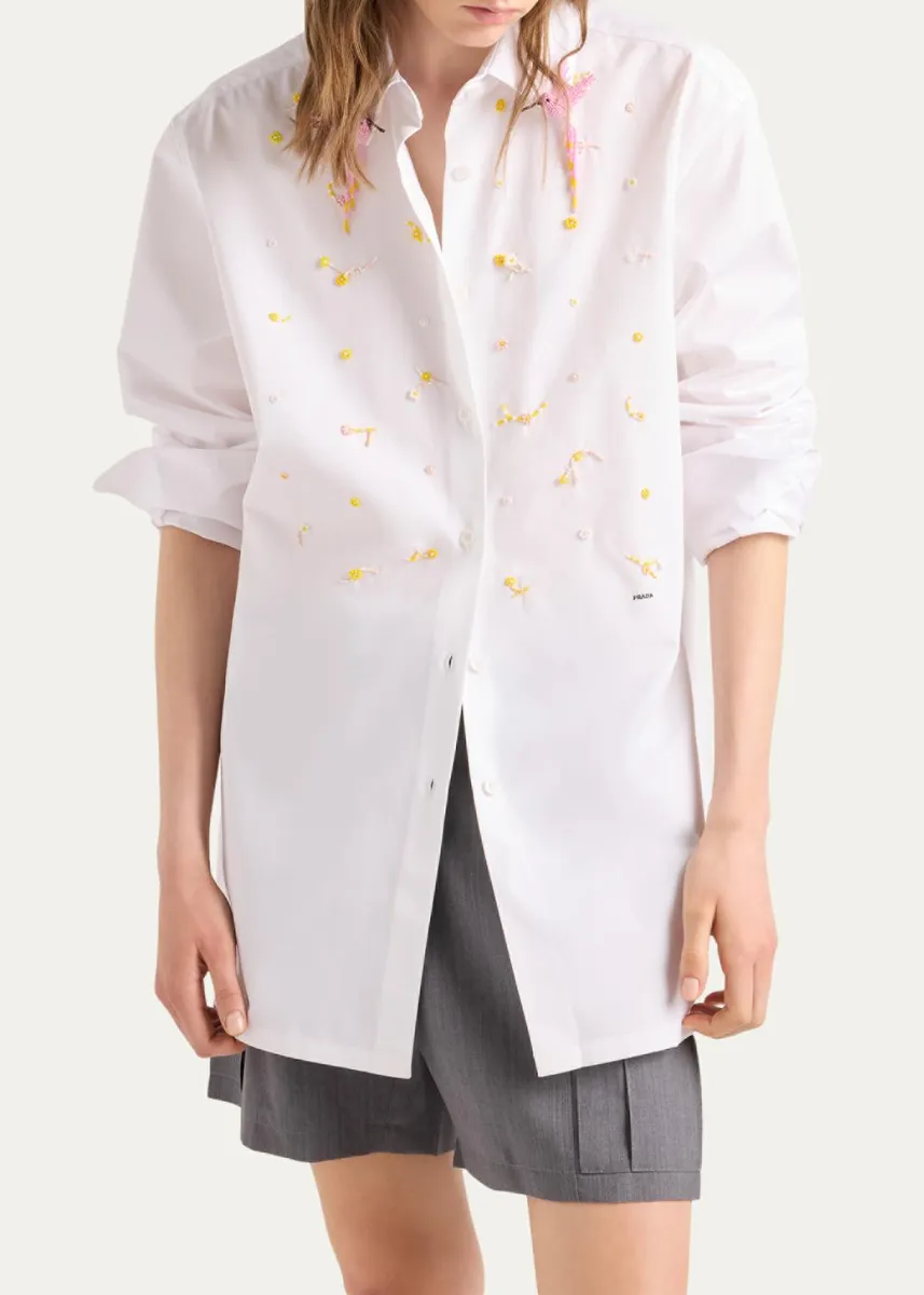 Prada Embellished Cotton Button-Down Shirt | Thumbnail 4
