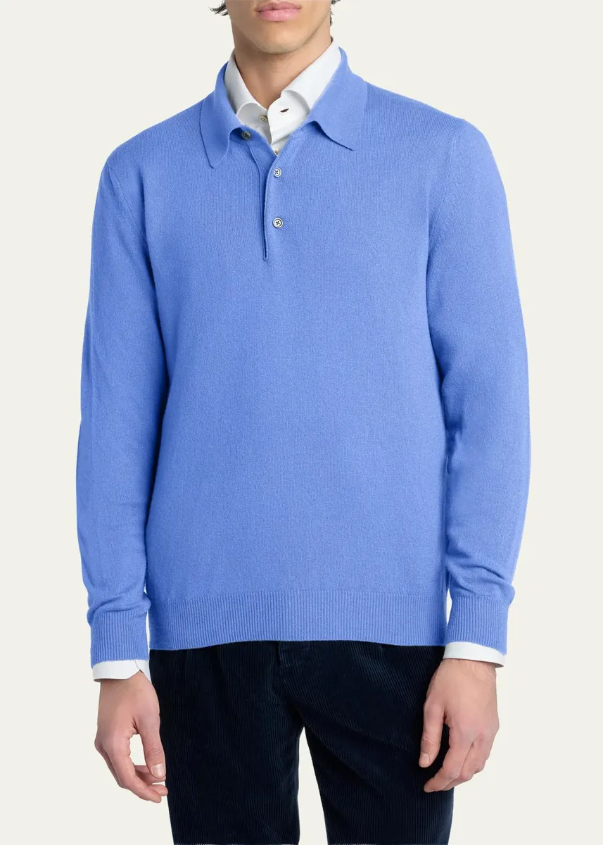 Kiton Men's Vicuna Wool and Cashmere Polo Sweater | Thumbnail 4