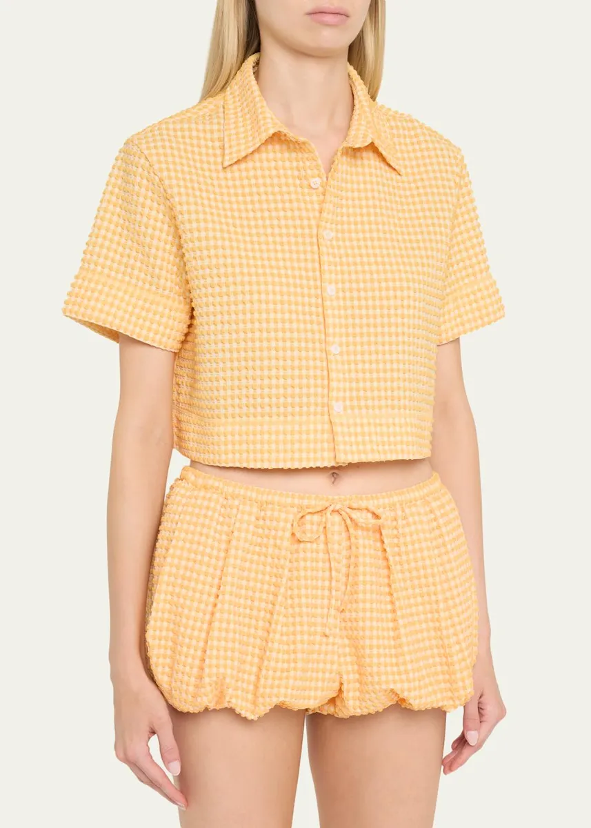 Simkhai Reeves Textured Gingham Camp Shirt | Thumbnail 4 Simkhai Reeves Textured Gingham Camp Shirt | Thumbnail 4
