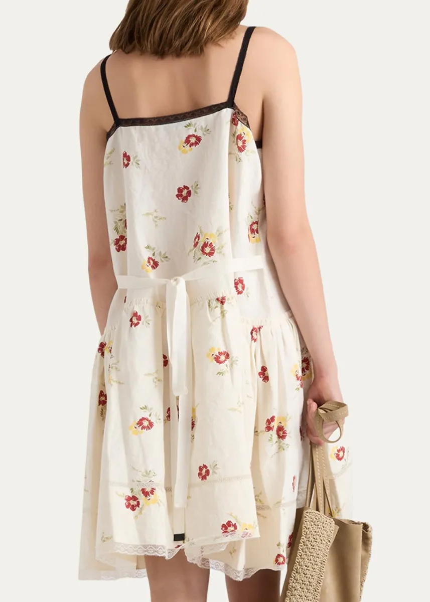 Prada Floral Embroidered Linen Mini Dress | Thumbnail 3 Prada Floral Embroidered Linen Mini Dress | Thumbnail 3