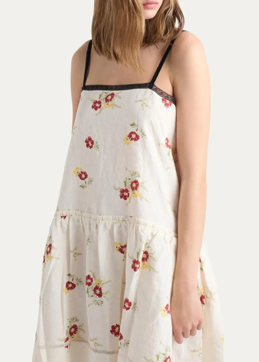 Prada Floral Embroidered Linen Mini Dress | Thumbnail 4 Prada Floral Embroidered Linen Mini Dress | Thumbnail 4