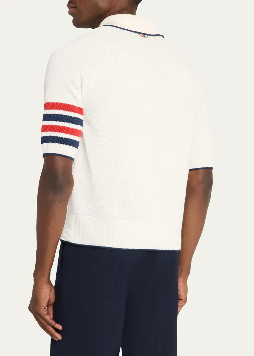 Thom Browne Men's Linen and Cotton Knit 4-Bar Sleeve Polo Shirt | Thumbnail 3 Thom Browne Men's Linen and Cotton Knit 4-Bar Sleeve Polo Shirt | Thumbnail 3