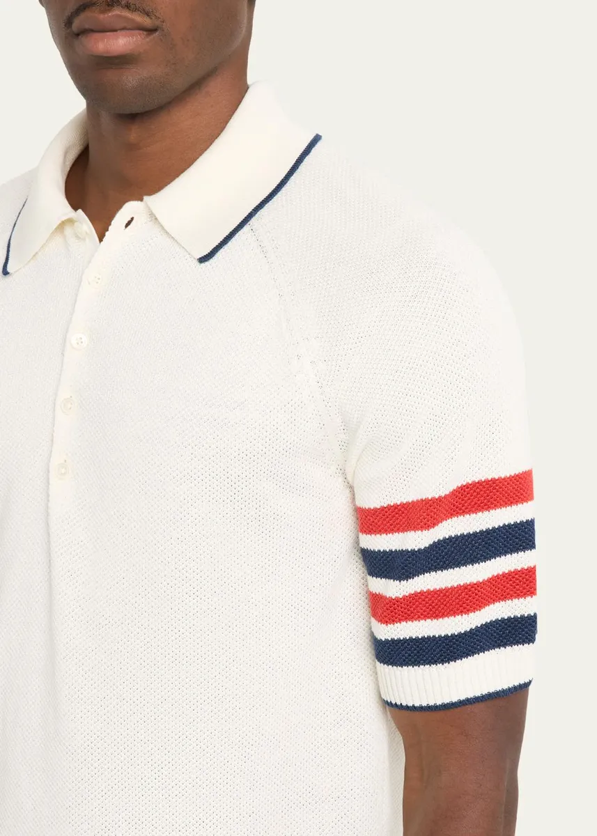 Thom Browne Men's Linen and Cotton Knit 4-Bar Sleeve Polo Shirt | Thumbnail 5 Thom Browne Men's Linen and Cotton Knit 4-Bar Sleeve Polo Shirt | Thumbnail 5